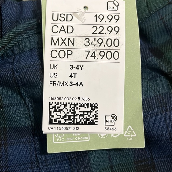 H&M Boys US 4T CA 3-4A Plaid Green/Blue Pants w Pockets x 2 front 1 back NWT $26 - Picture 8 of 14
